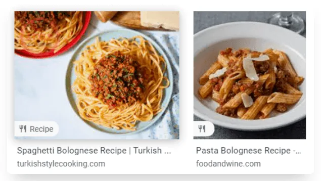 Поиск по картинкам Google: у изображений блюд стоит метка Recipe